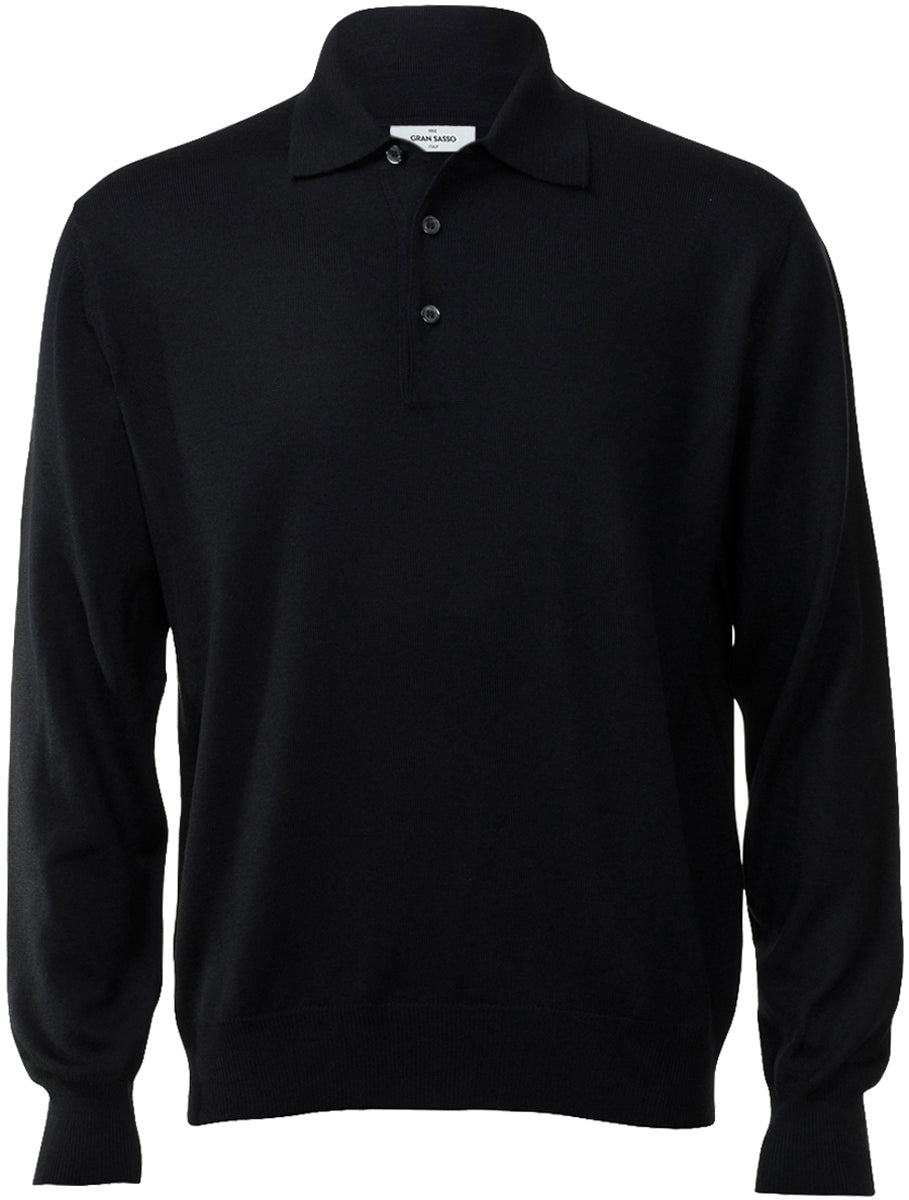 GRAN SASSO Long Sleeve Knit Polo | Black – Burrows Clothiers