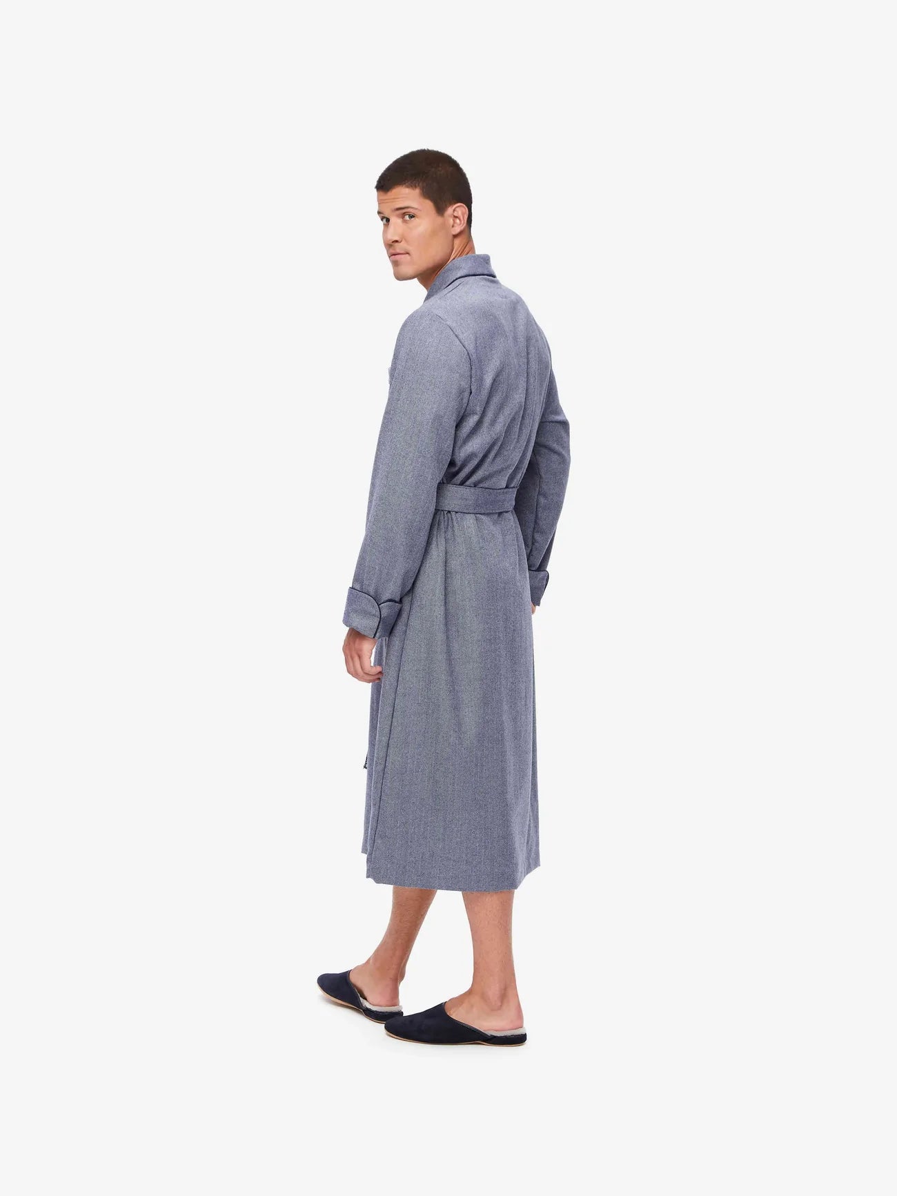 Derek Rose Dressing Robe Wool Navy Burrows Clothiers