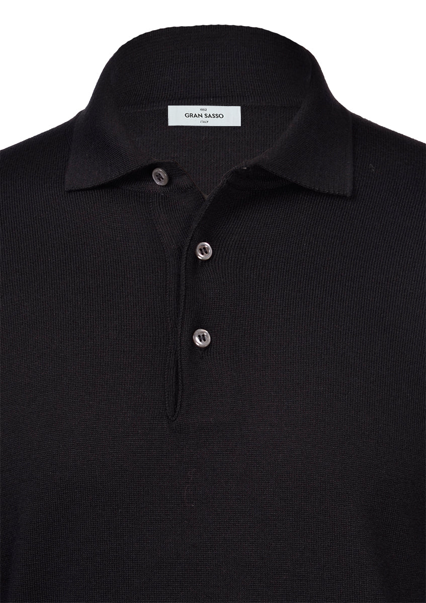 GRAN SASSO Long Sleeve Knit Polo | Black – Burrows Clothiers