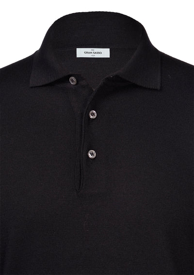 GRAN SASSO Long Sleeve Knit Polo | Black