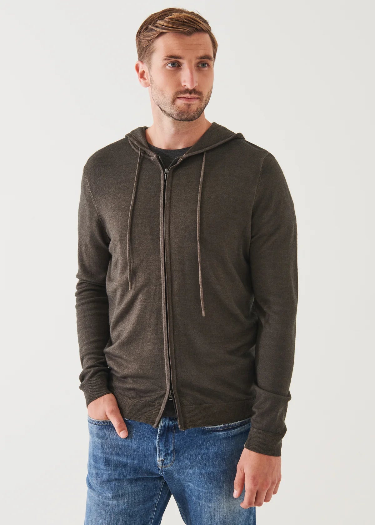 PATRICK ASSARAF Extra Fine Merino Full Zip Hoodie | Dusky Green