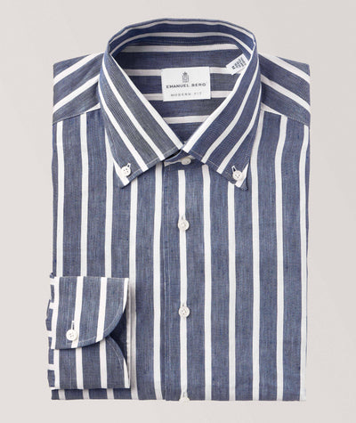 EMANUEL BERG Linen Lyocell Stripe Shirt