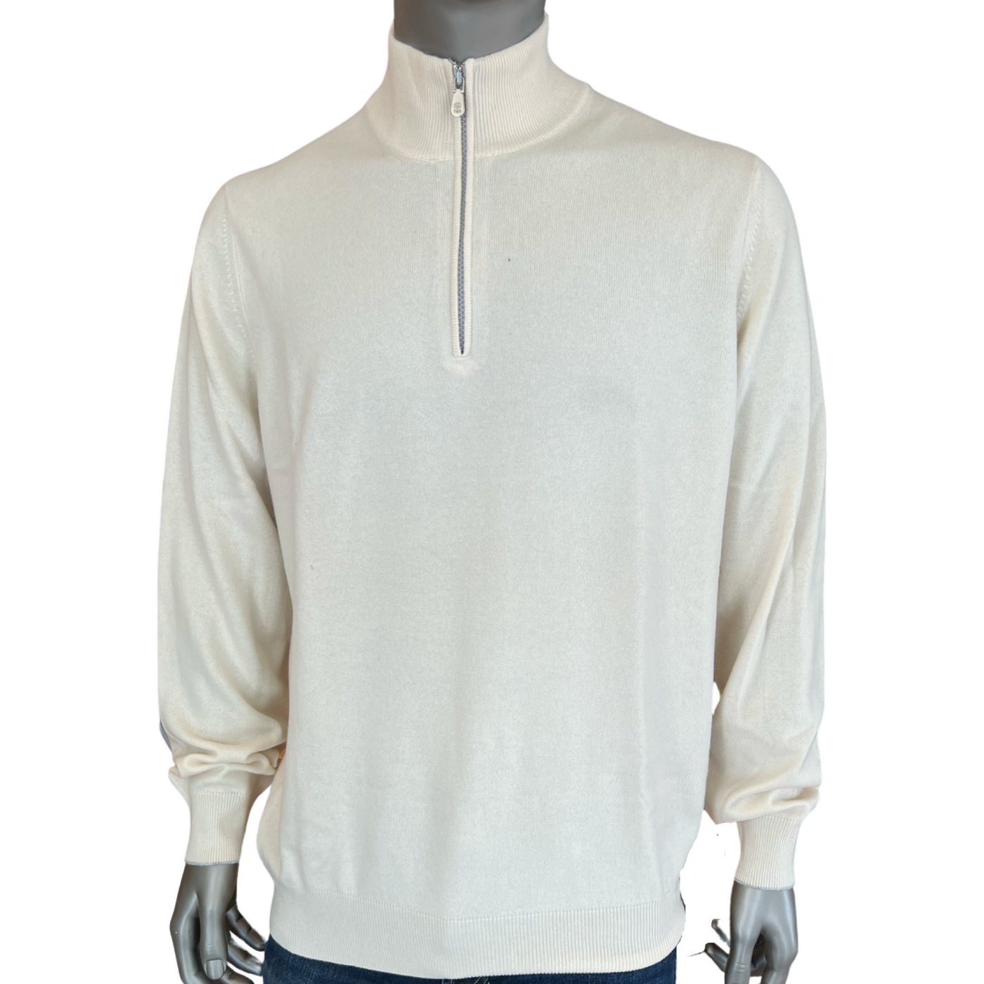 BRUNELLO CUCINELLI HALF ZIP SWEATER | IVORY