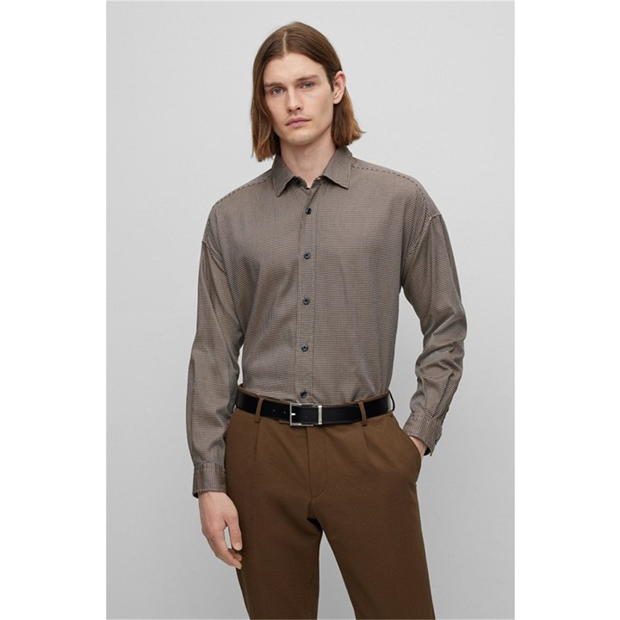 BOSS S-DREW Relaxed Fit Shirt | Brown Houndstooth