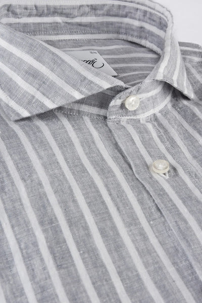 OSCAR OF SWEDEN Pin Stripe Linen Shirt | Grey Beige