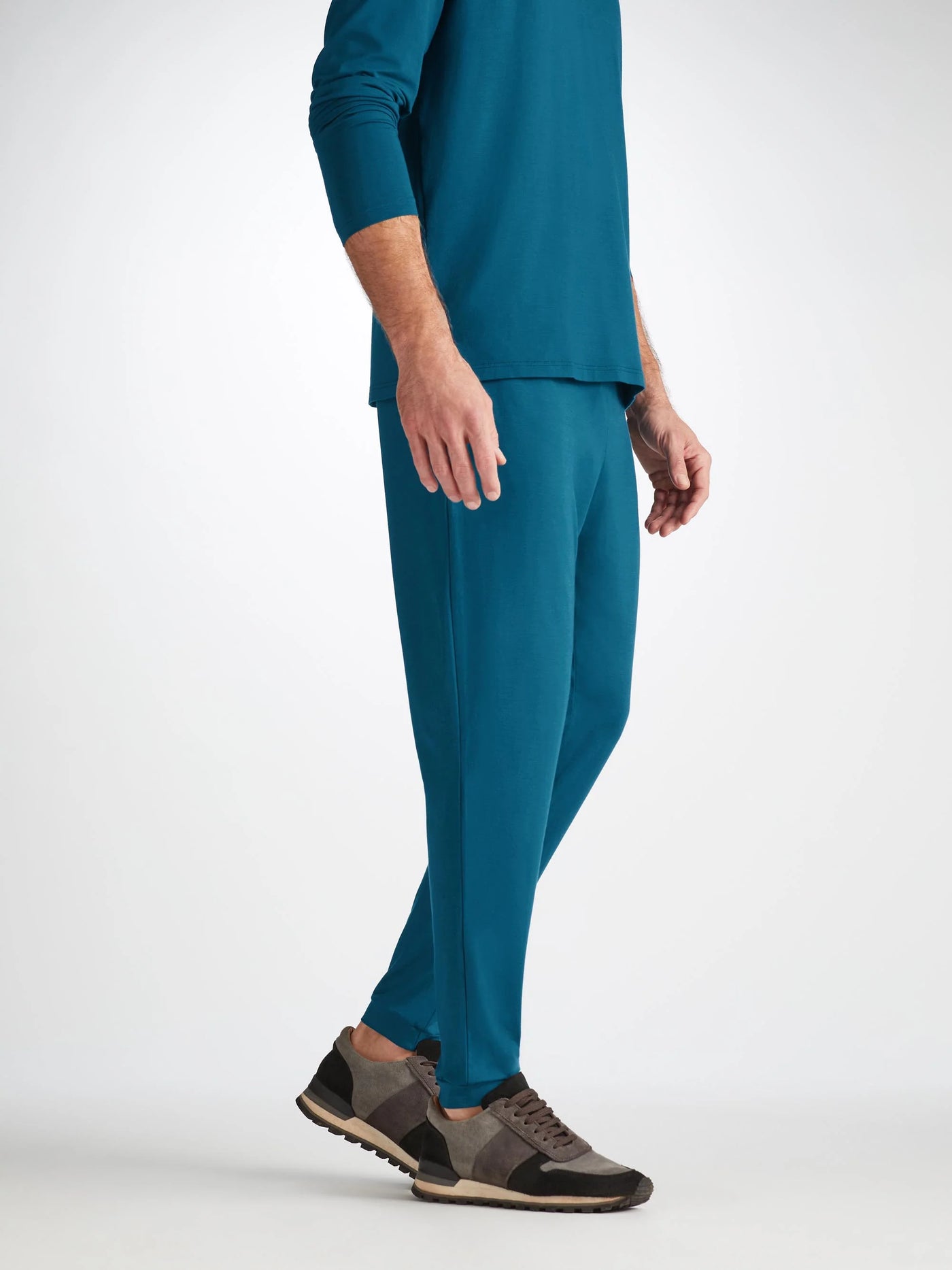 DEREK ROSE Basel Cuffed Trousers | Poseidon Blue