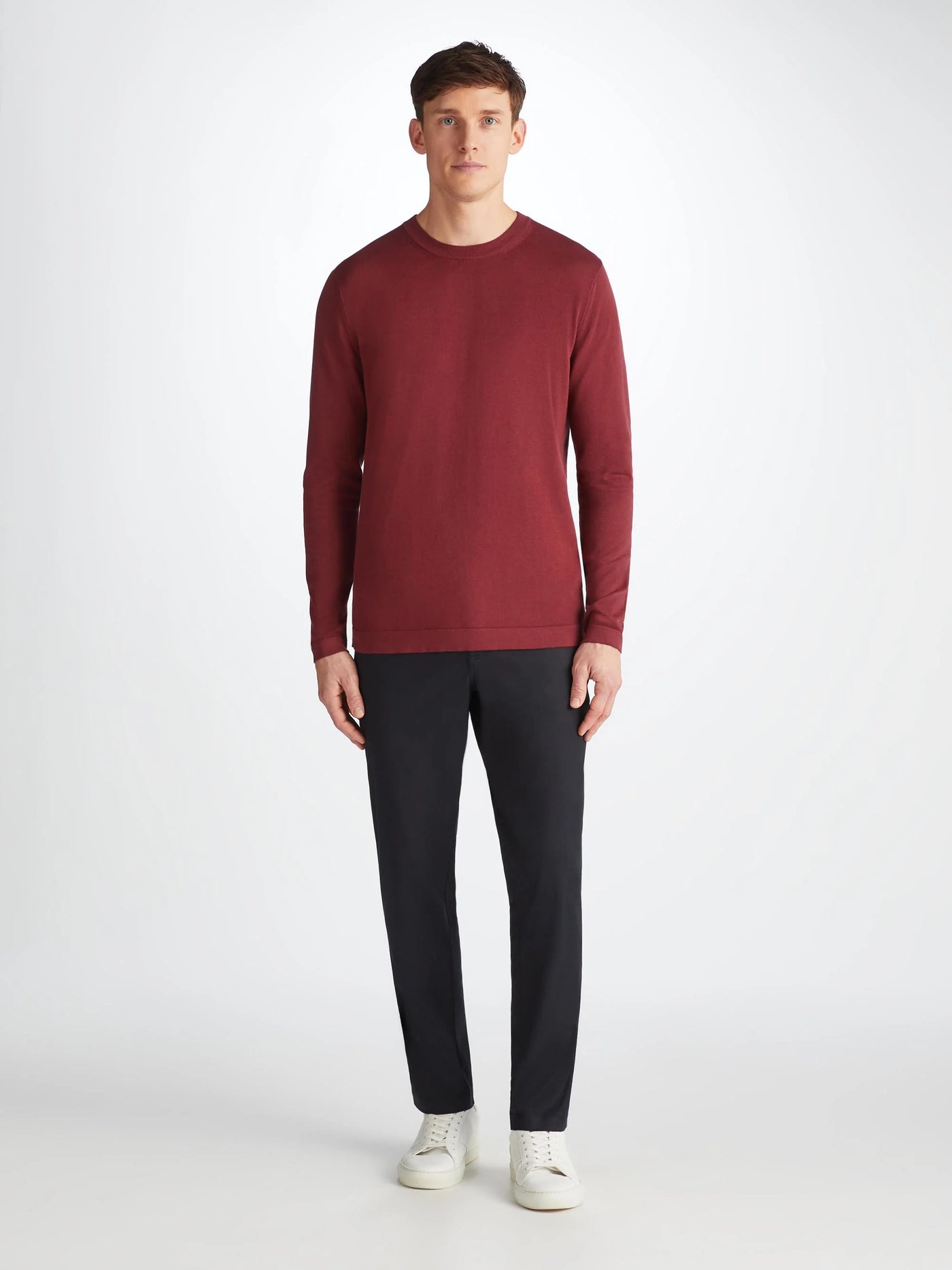 DEREK ROSE Jacob Sea Island Cotton Sweater | Burgundy