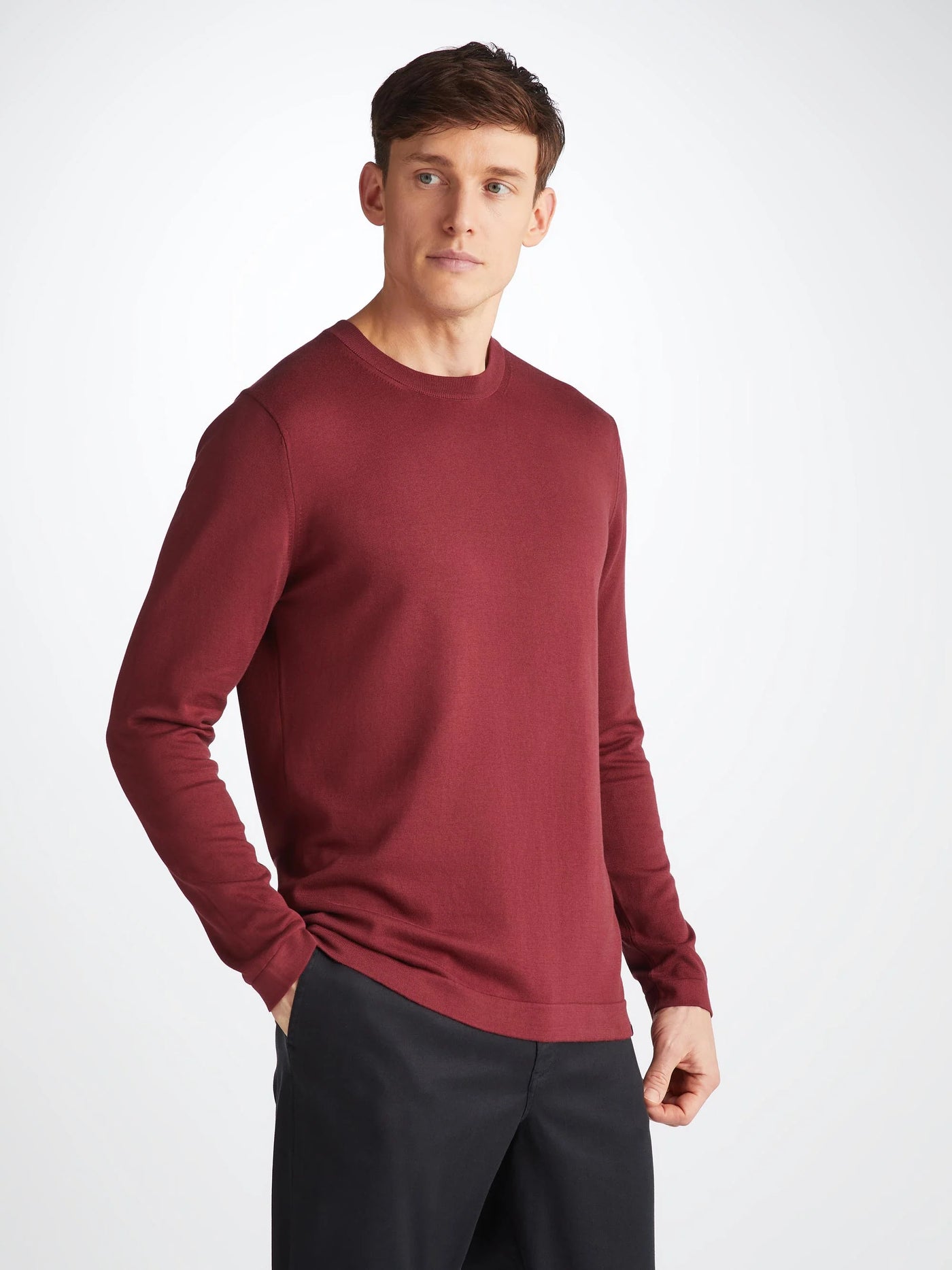 DEREK ROSE Jacob Sea Island Cotton Sweater | Burgundy