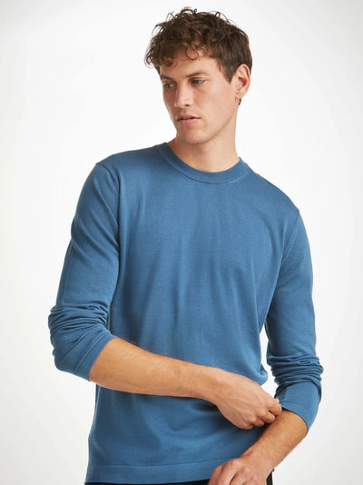 DEREK ROSE Jacob Sea Island Cotton Sweater | Blue