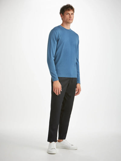 DEREK ROSE Jacob Sea Island Cotton Sweater | Blue