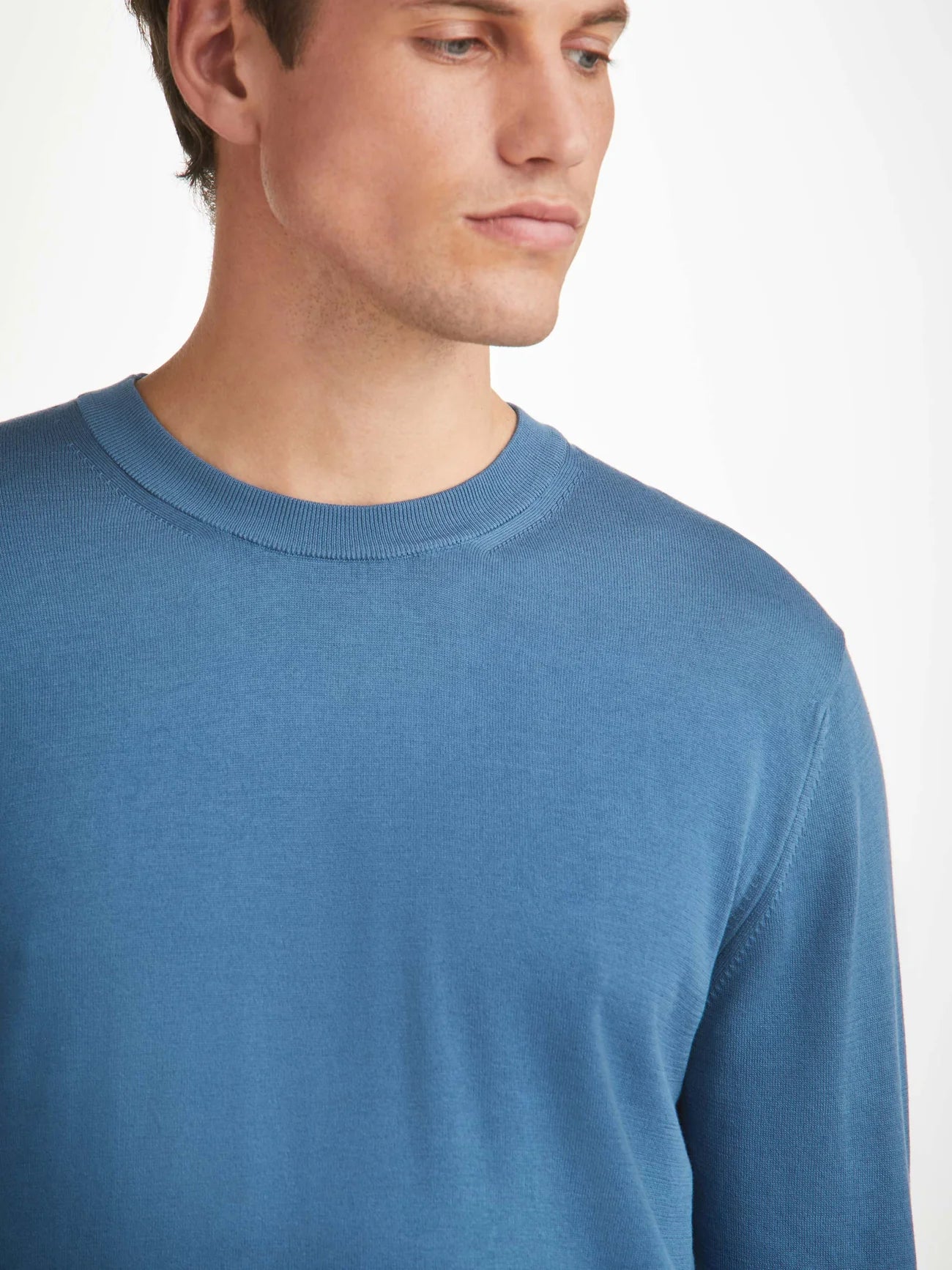 DEREK ROSE Jacob Sea Island Cotton Sweater | Blue