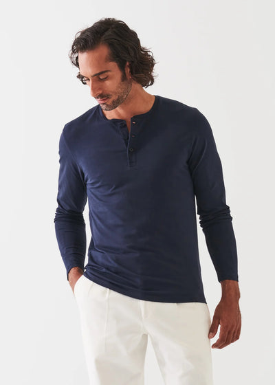 PATRICK ASSARAF Pima Cotton Stretch Henley | Midnight