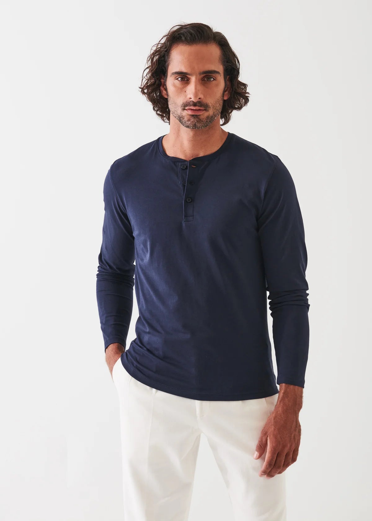 PATRICK ASSARAF Pima Cotton Stretch Henley | Midnight