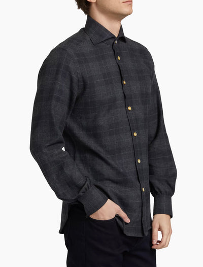 KITON Flannel Check Shirt | Charcoal