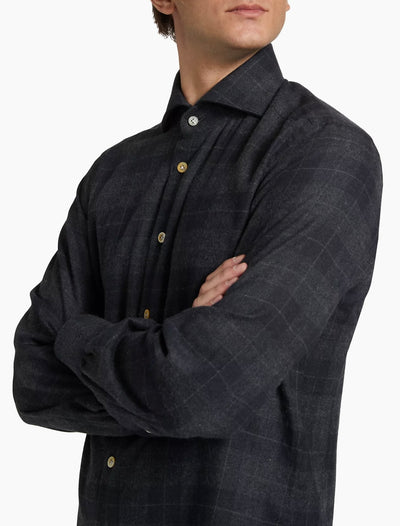 KITON Flannel Check Shirt | Charcoal