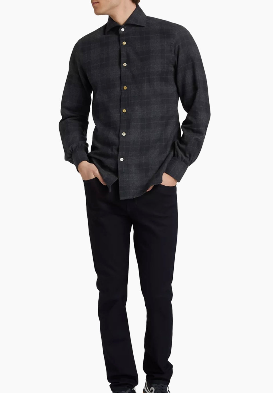 KITON Flannel Check Shirt | Charcoal