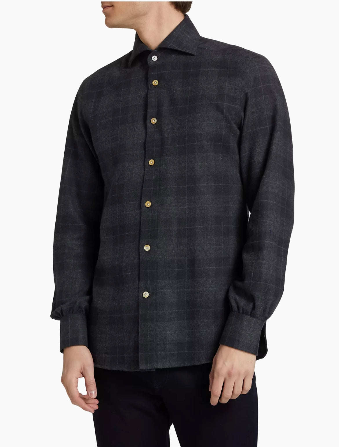 KITON Flannel Check Shirt | Charcoal