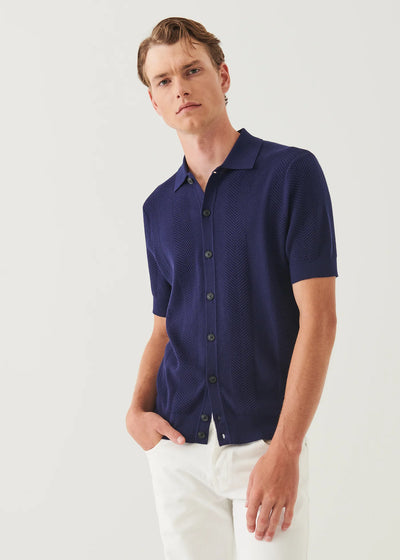 PATRICK ASSARAF Cotton Cashmere SS Button Knit Shirt