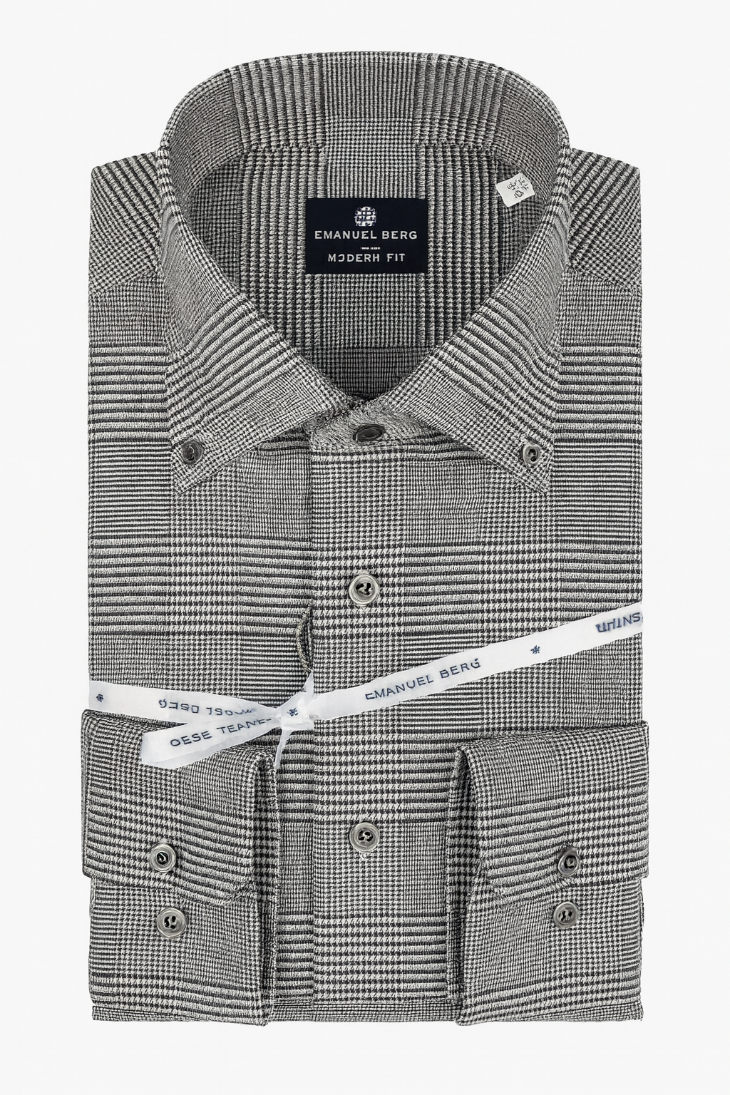 EMANUEL BERG Prince Of Wales Twill Shirt | Charcoal Melange
