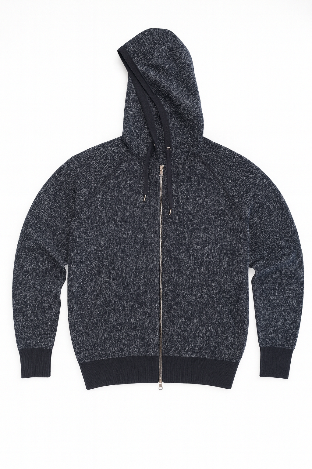 PHIL PETTER Light Boucle Hooded Zip Sweater | Blue Charcoal
