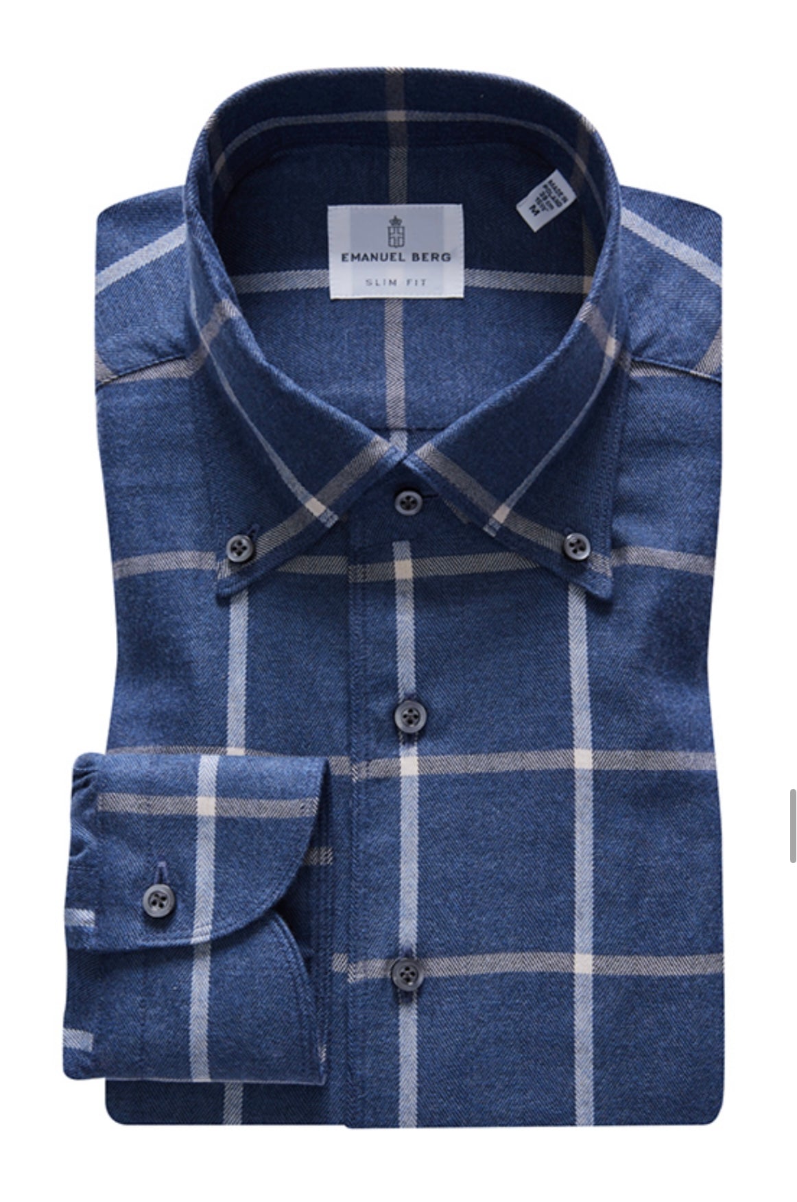 EMANUEL BERG Light Flannel Checked Shirt | Denim Blue