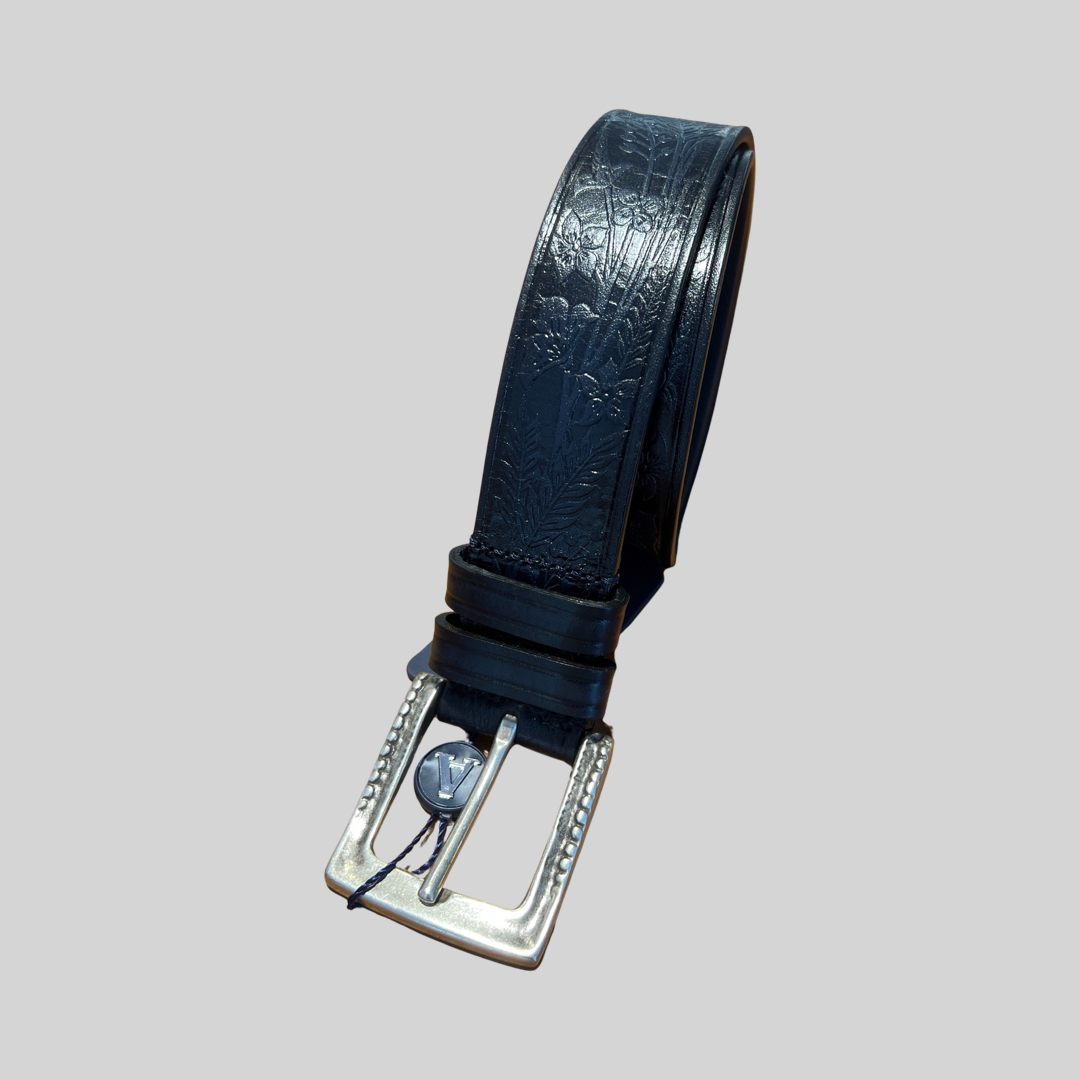 Anderson's Stamped Leather Belt | Navy