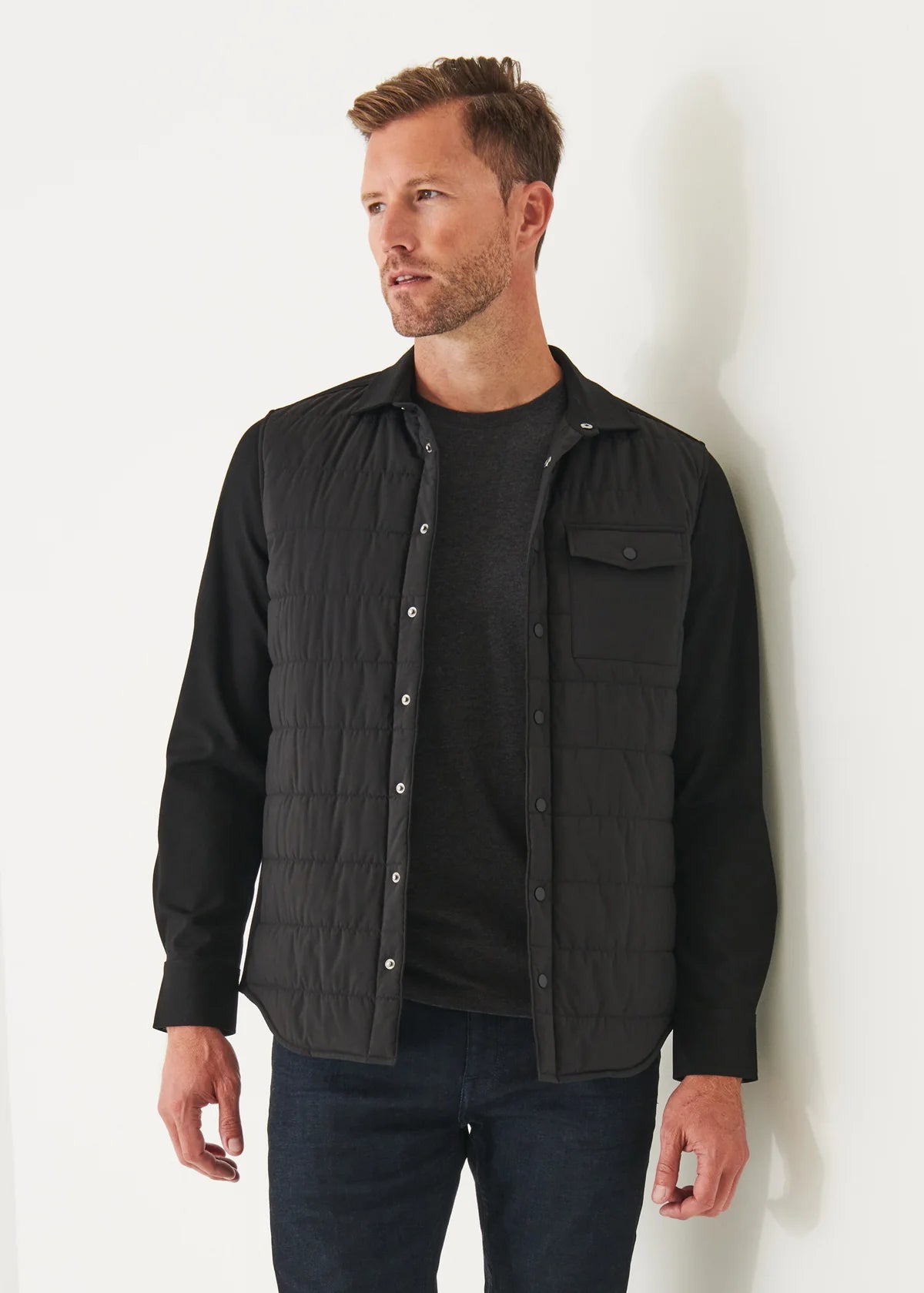 PATRICK ASSARAF Nylon Quilted Mix Media Shirt Jacket | Black