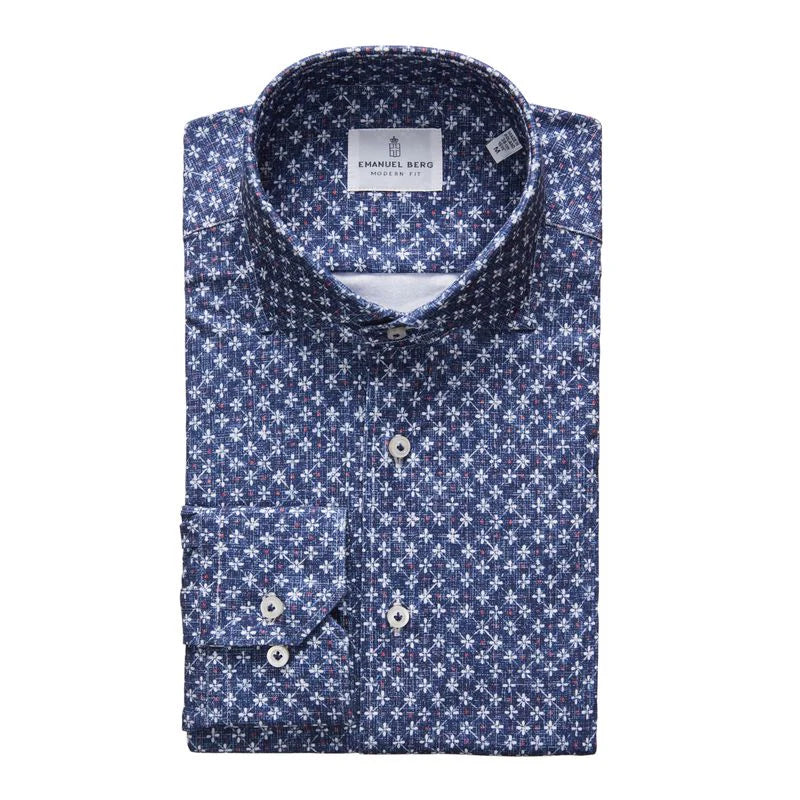 EMANUEL BERG 4Flex Print Shirt | Dark Blue