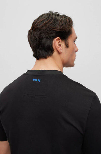BOSS Cotton Jersey Tee with Logo Collar | Black