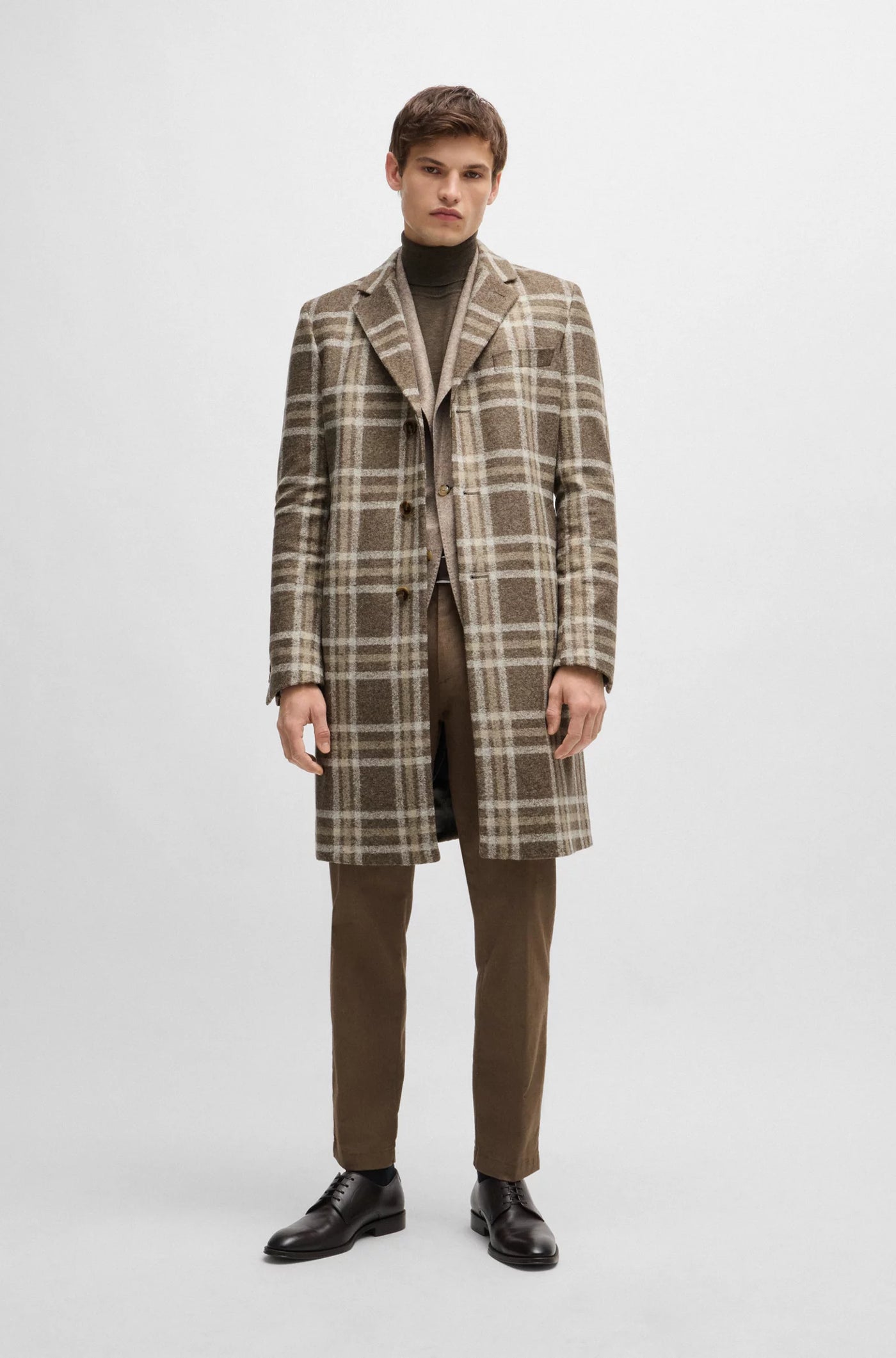 BOSS Slim Fit Coat with All Over Check