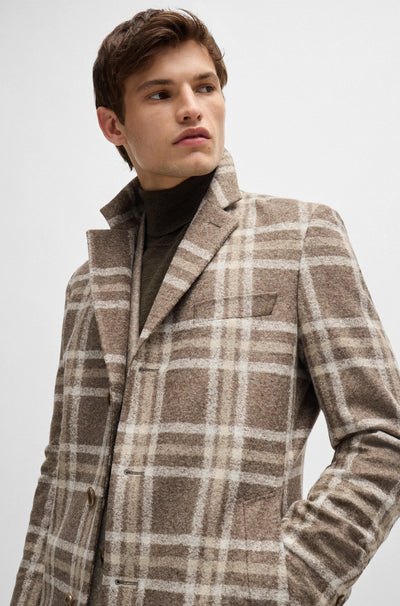 BOSS Slim Fit Coat with All Over Check