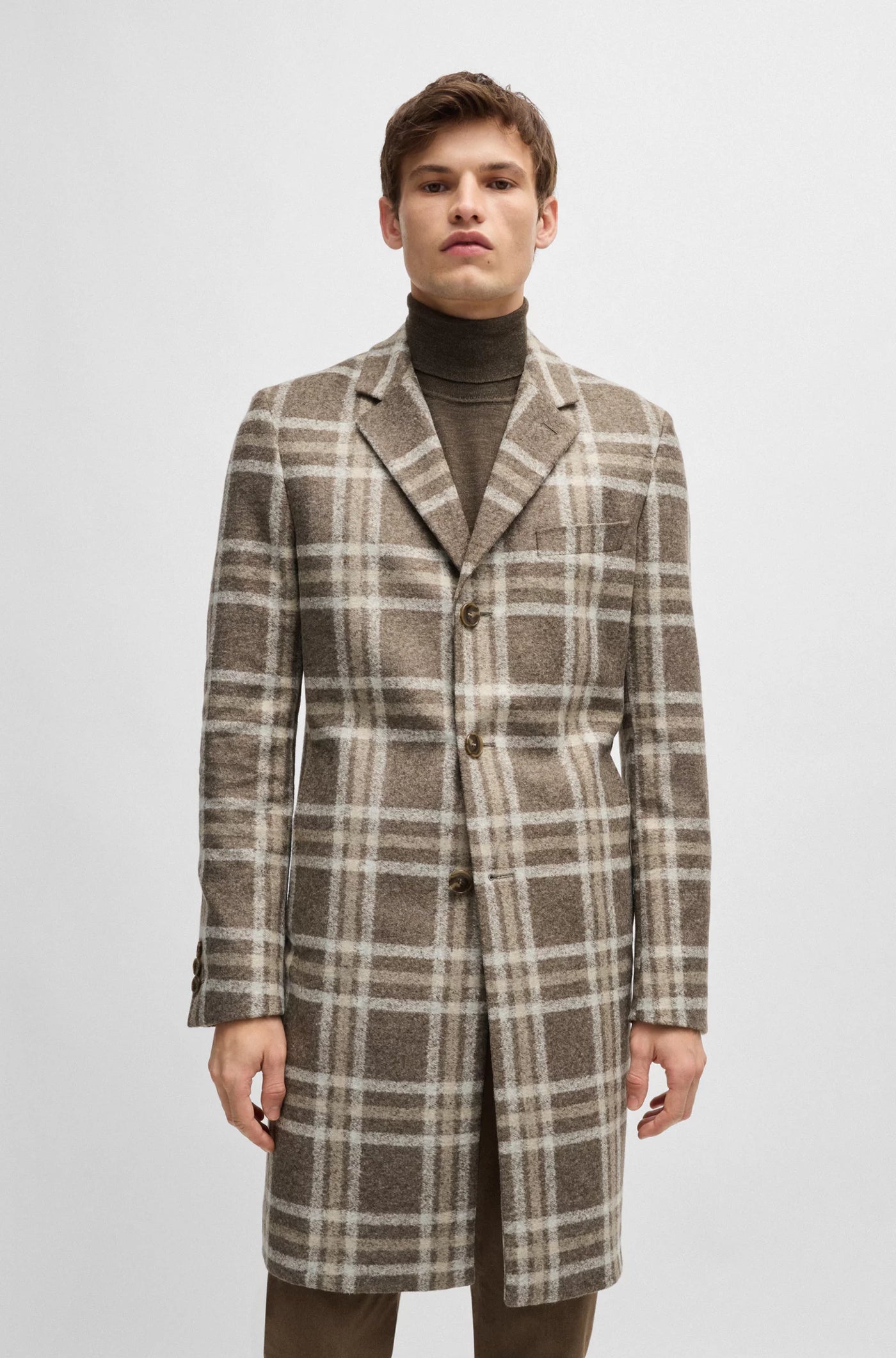 BOSS Slim Fit Coat with All Over Check