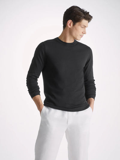 DEREK ROSE Jacob Sea Island Cotton Sweater | Black