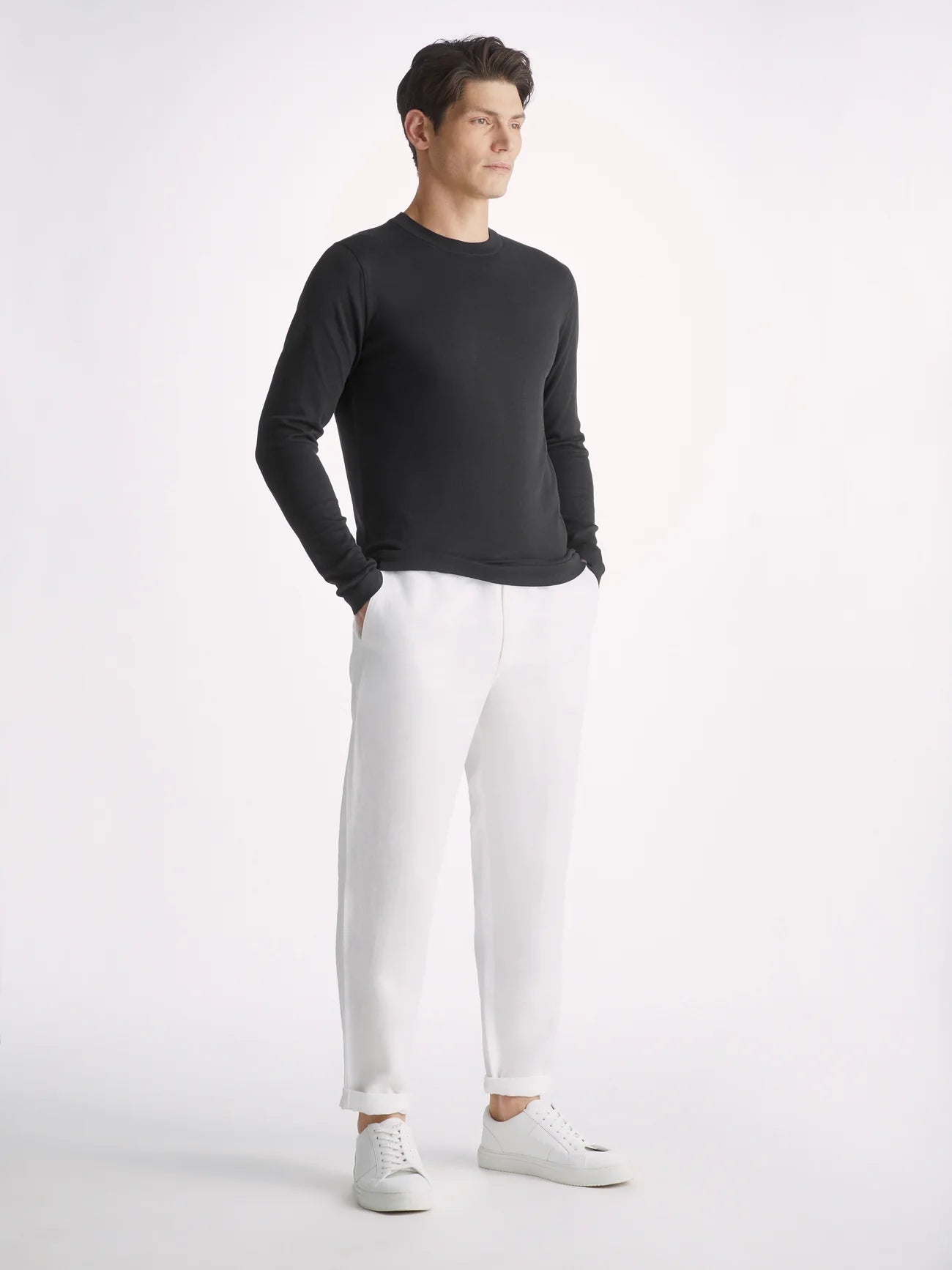 DEREK ROSE Jacob Sea Island Cotton Sweater | Black