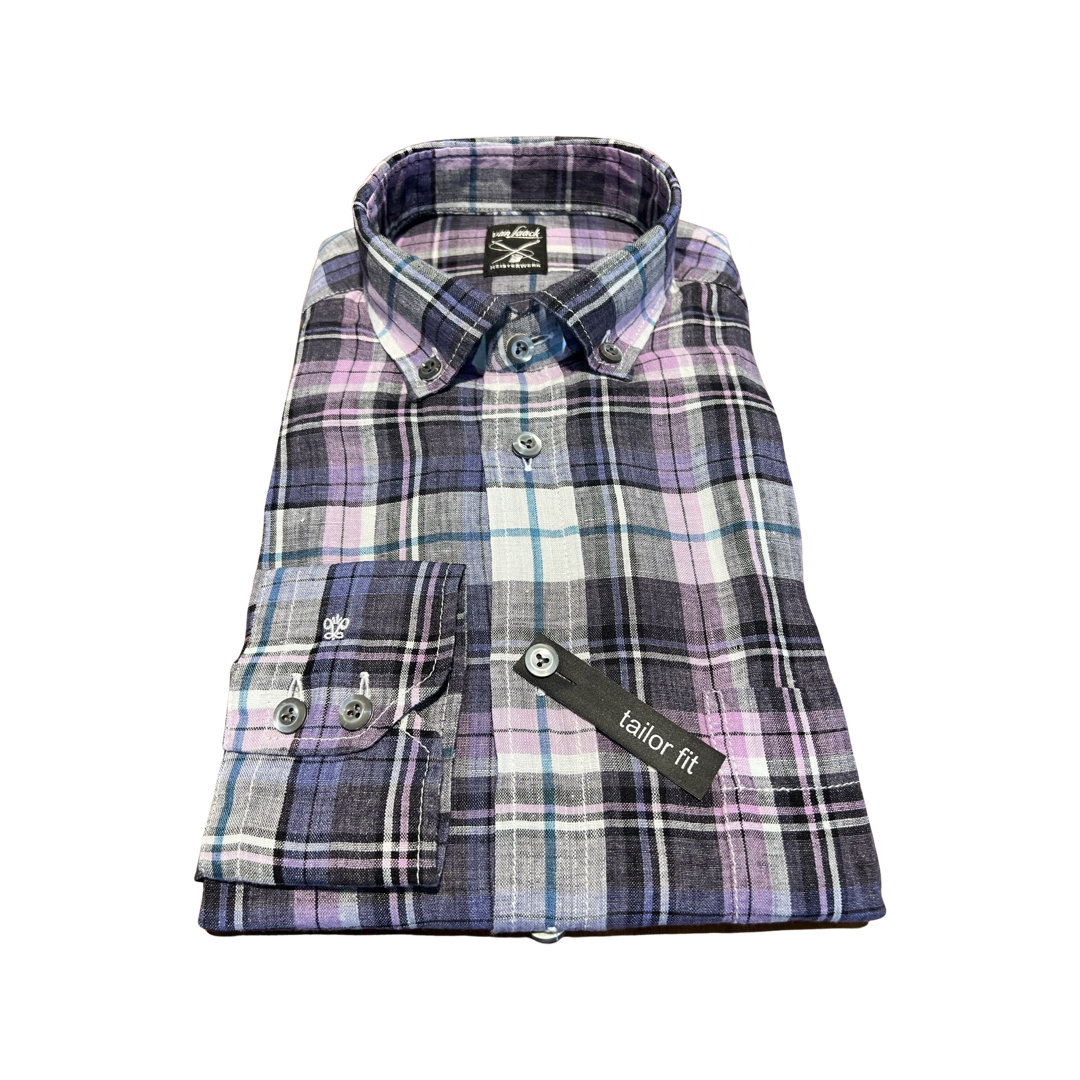 VAN LAACK Linen Blend Checked Shirt | Purple