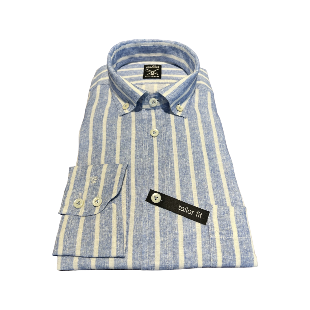 VAN LAACK Linen Blend Stripe Shirt | Blue White