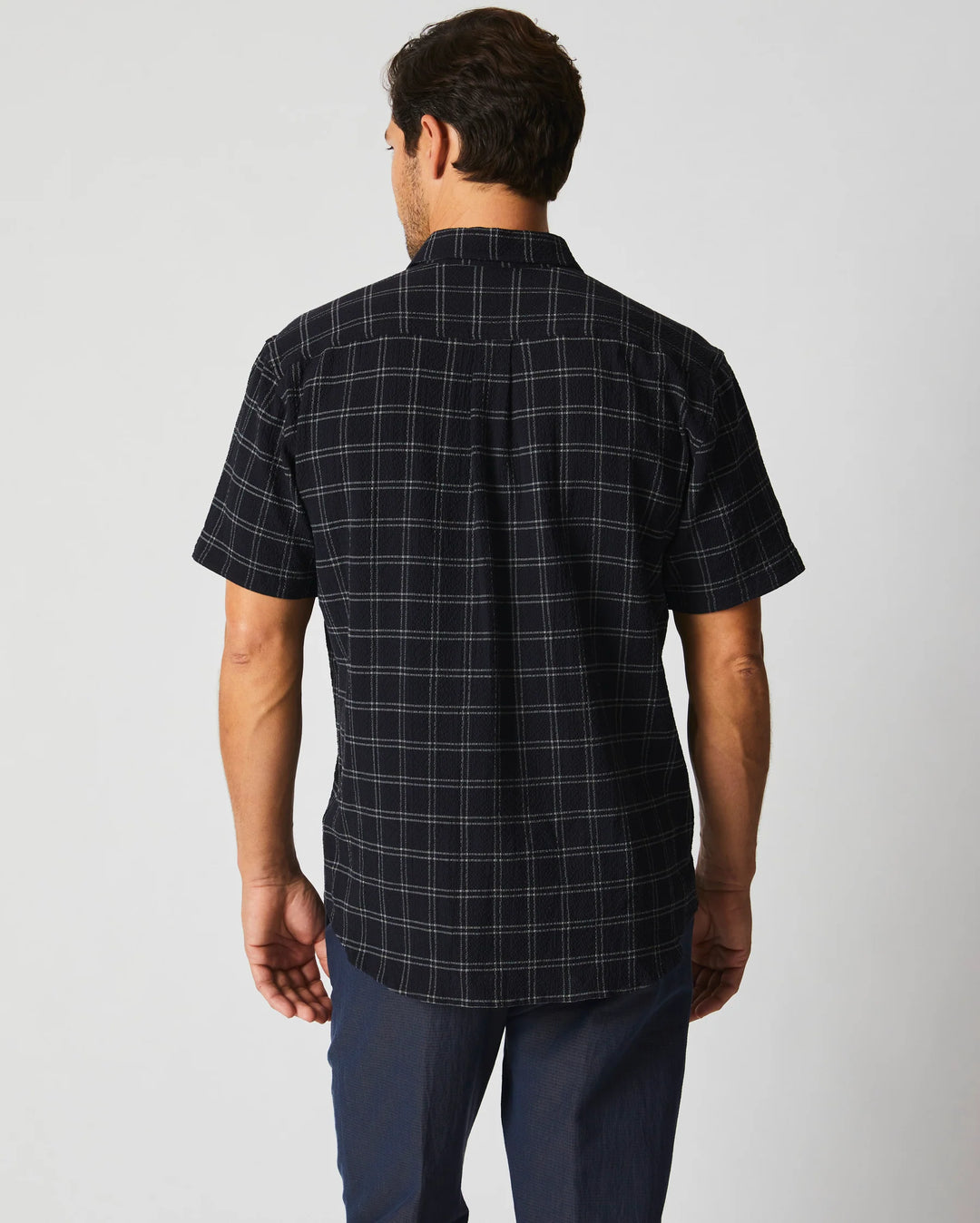 BILLY REID Short Sleeve Plaid Seersucker Shirt | Black