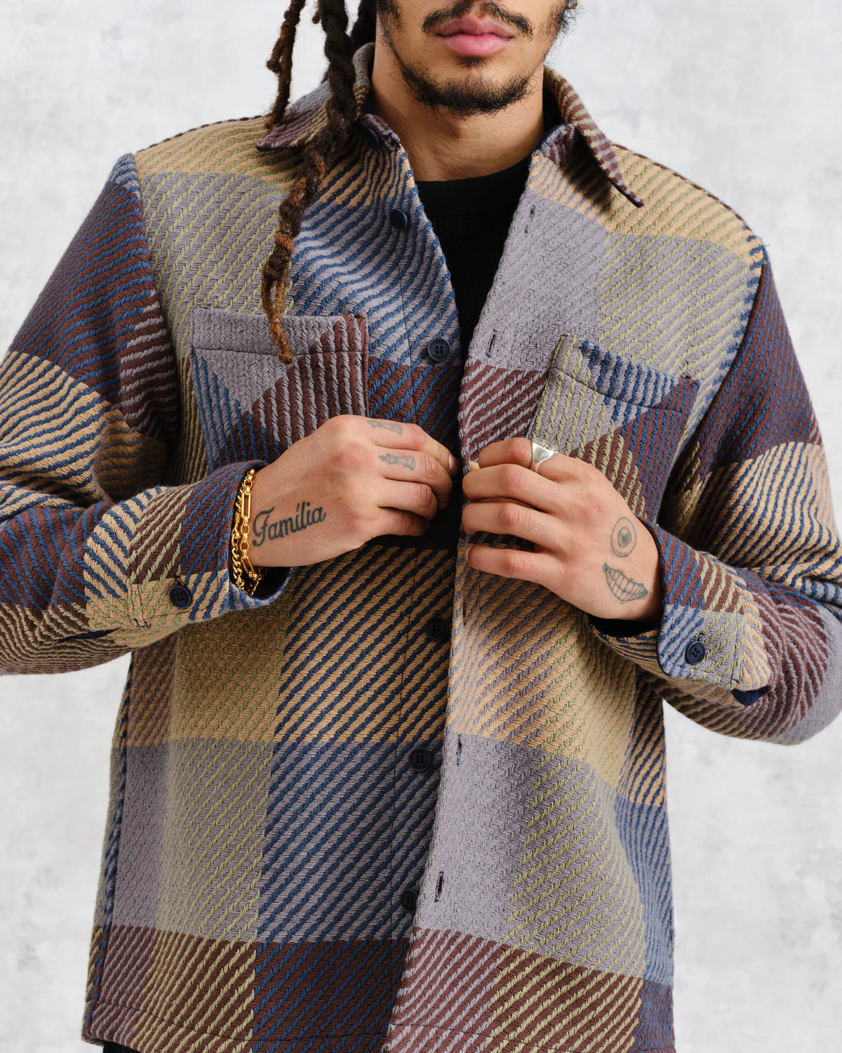 WAX London Whiting Overshirt | Khaki Navy Check