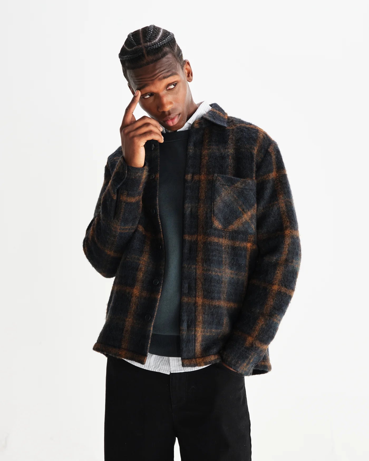 WAX LONDON Whiting Overshirt Drawn Check