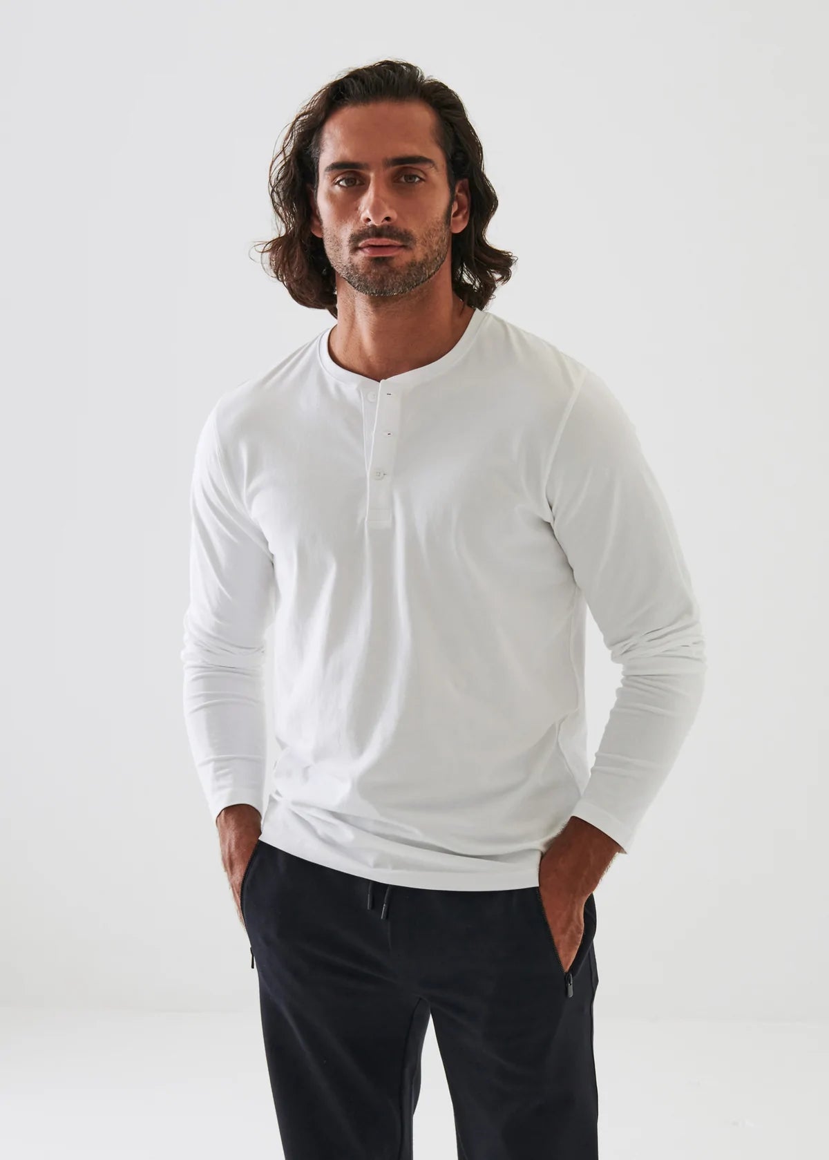 PATRICK ASSARAF Pima Cotton Stretch Henley | White