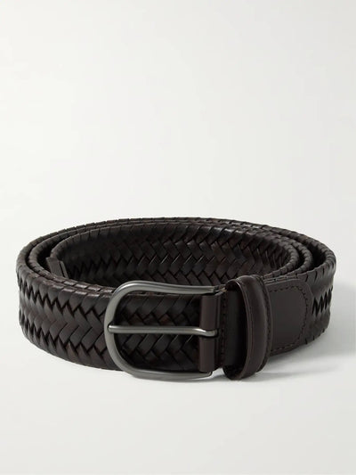 ANDERSONS'S Dark Brown Woven Leather Belt