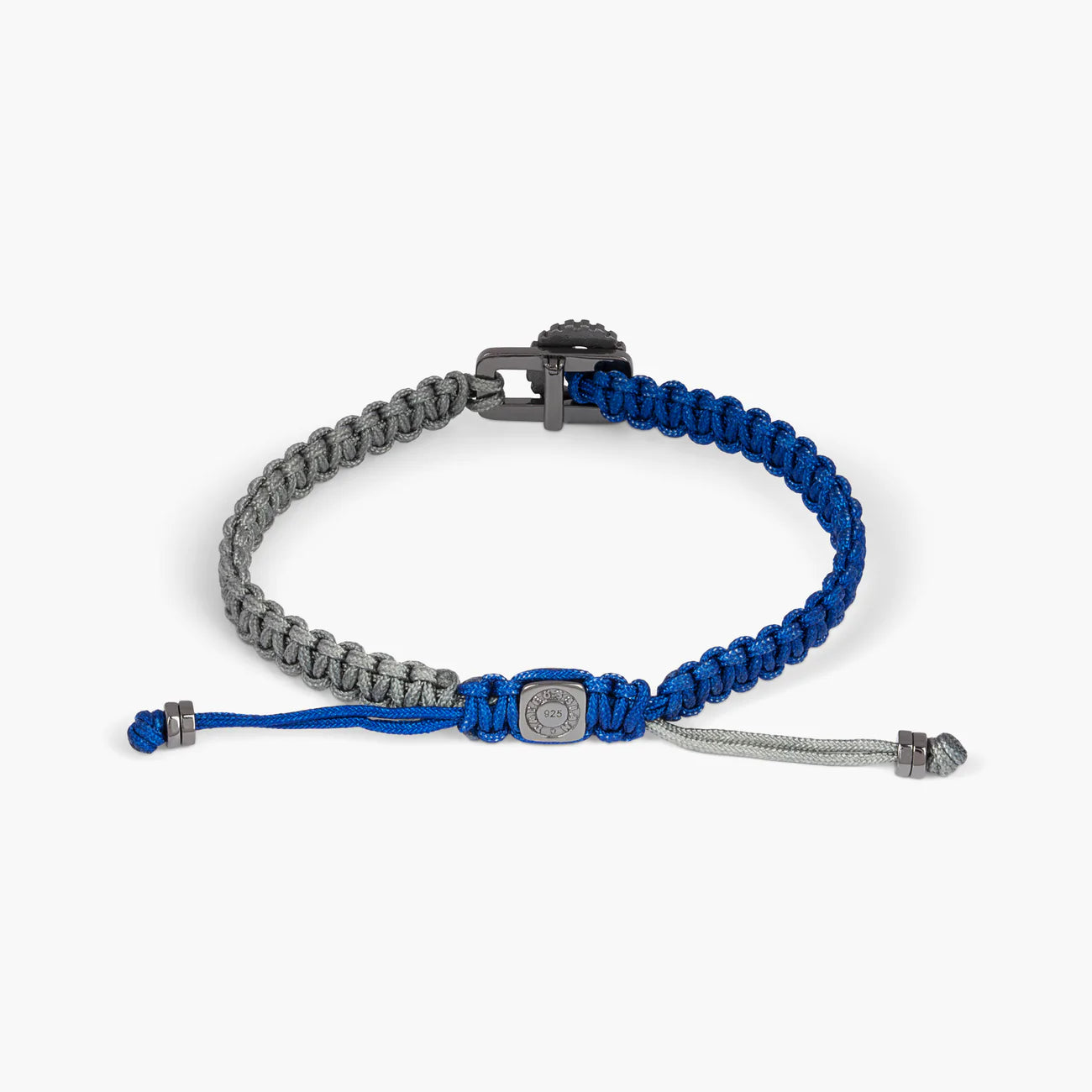 Tateossian Bracelet | Gear Primo bracelet in blue and grey macramé with sterling silver