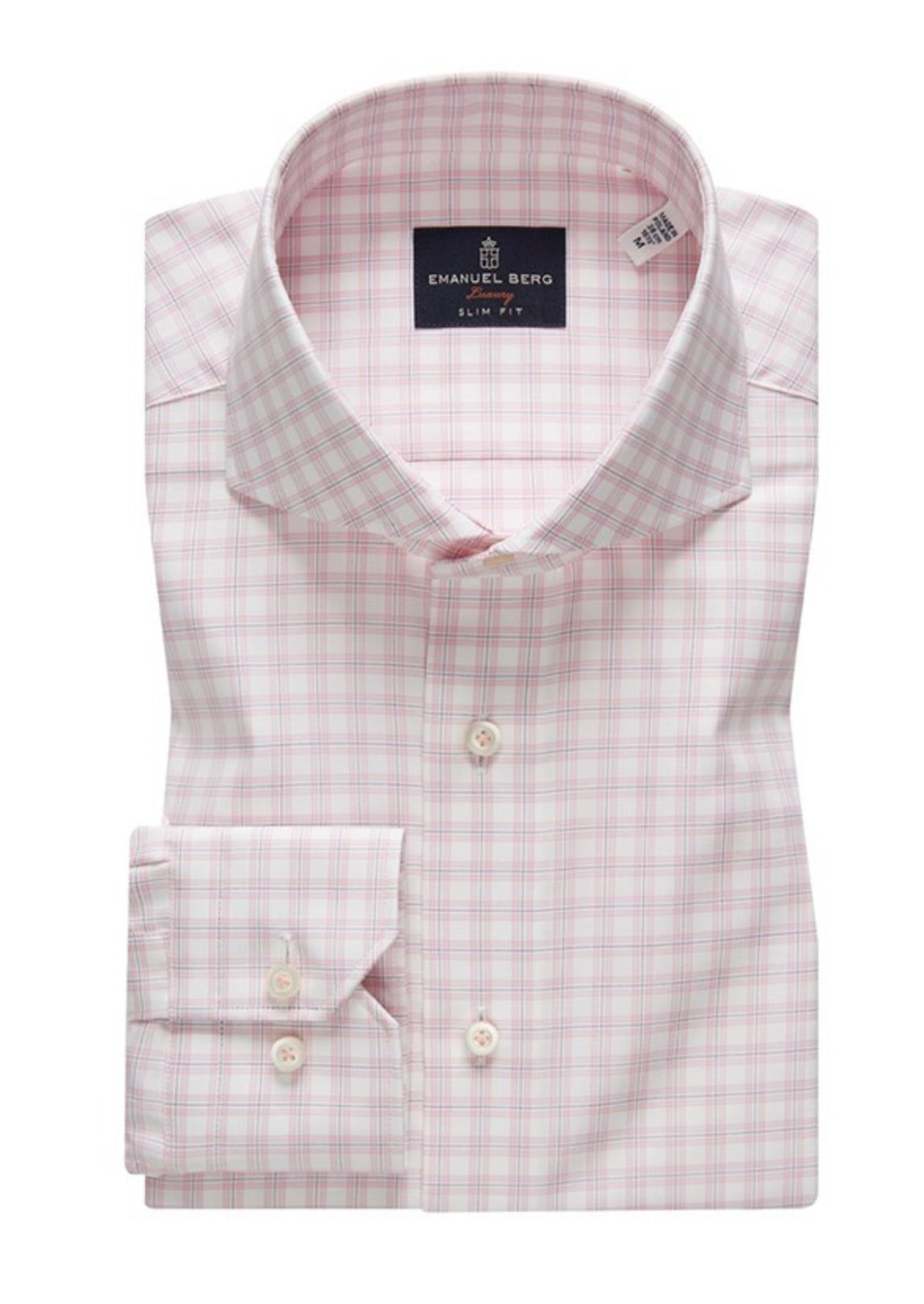 EMANUEL BERG Spread Collar Luxury Shirt | Pink Check