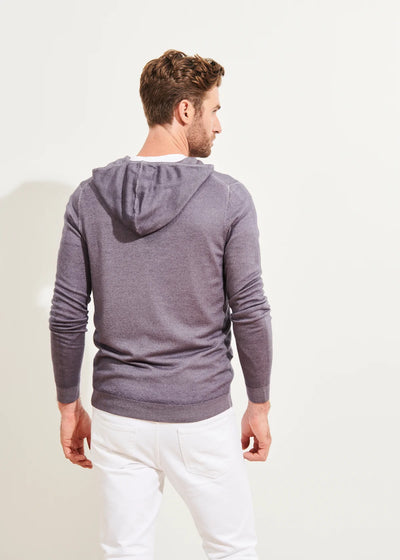 Patrick Assaraf Extra-Fine Merino Full Zip Vintage Hoodie | Blue Grey