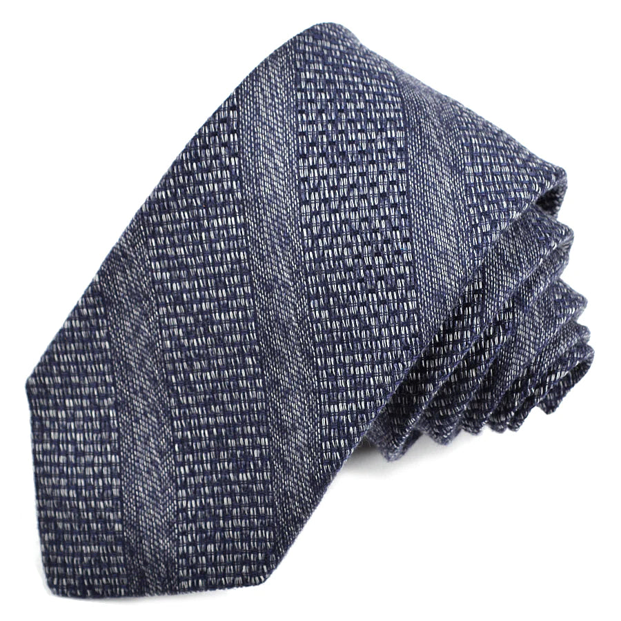 DION Silk Linen Cotton Tie | Grey Navy