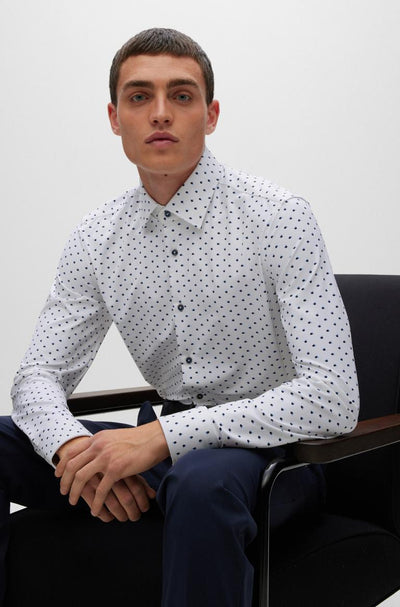 BOSS Slim Fit Shirt in Geometric Print in Stretch Jersey Fabric