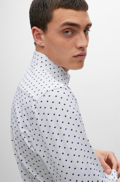 BOSS Slim Fit Shirt in Geometric Print in Stretch Jersey Fabric