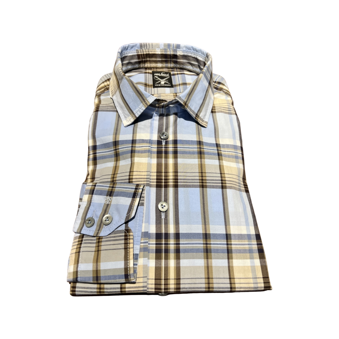 VAN LAACK Plaid Cotton Shirt | Blue Tan