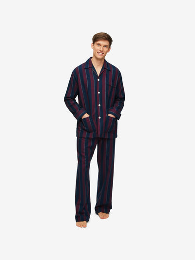 Derek Rose Brushed Cotton Pyjamas | Navy and Red