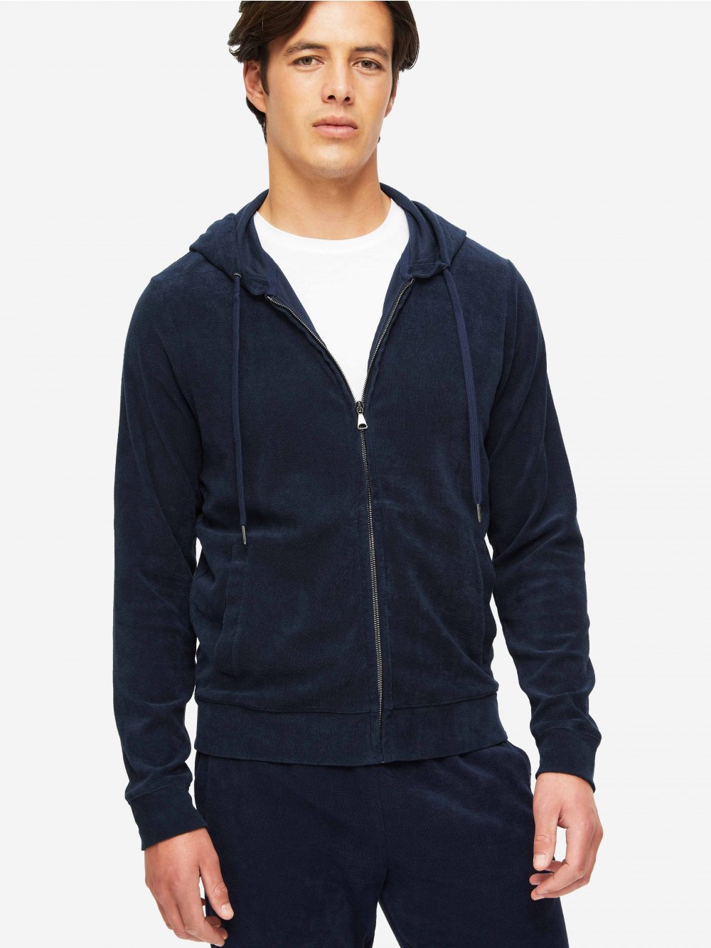 Derek Rose Terry Cotton Hoodie | Navy